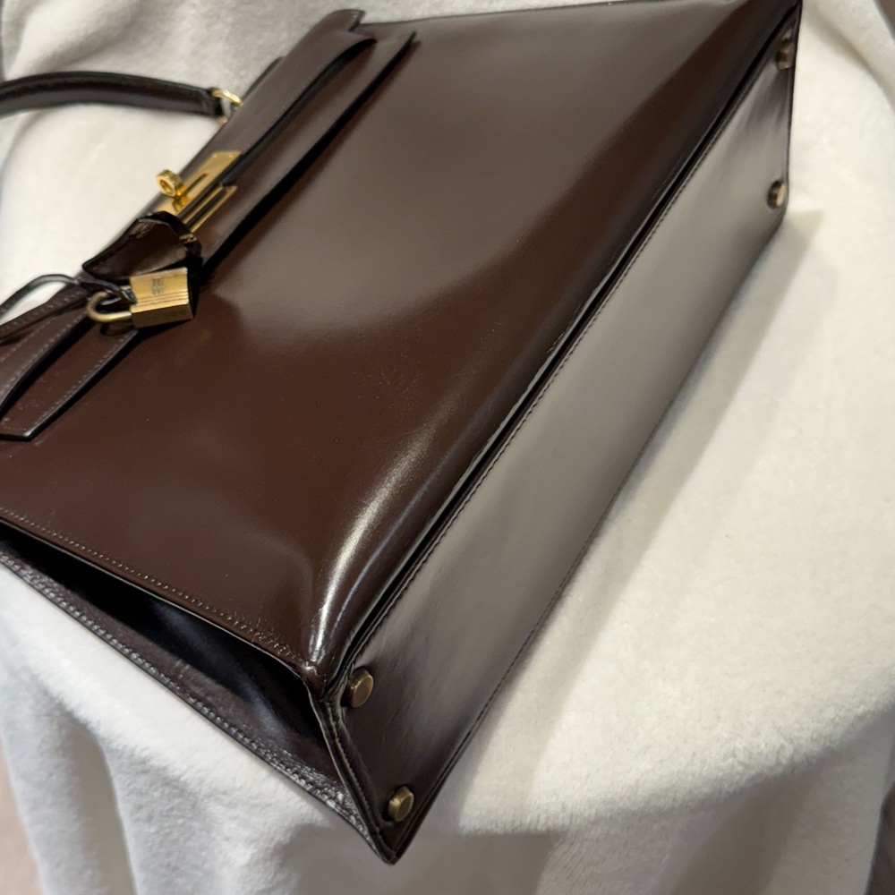 SOLD - HERMES Ebene Brown Box Calfskin Kelly 32 GHW - Picture 8 of 12